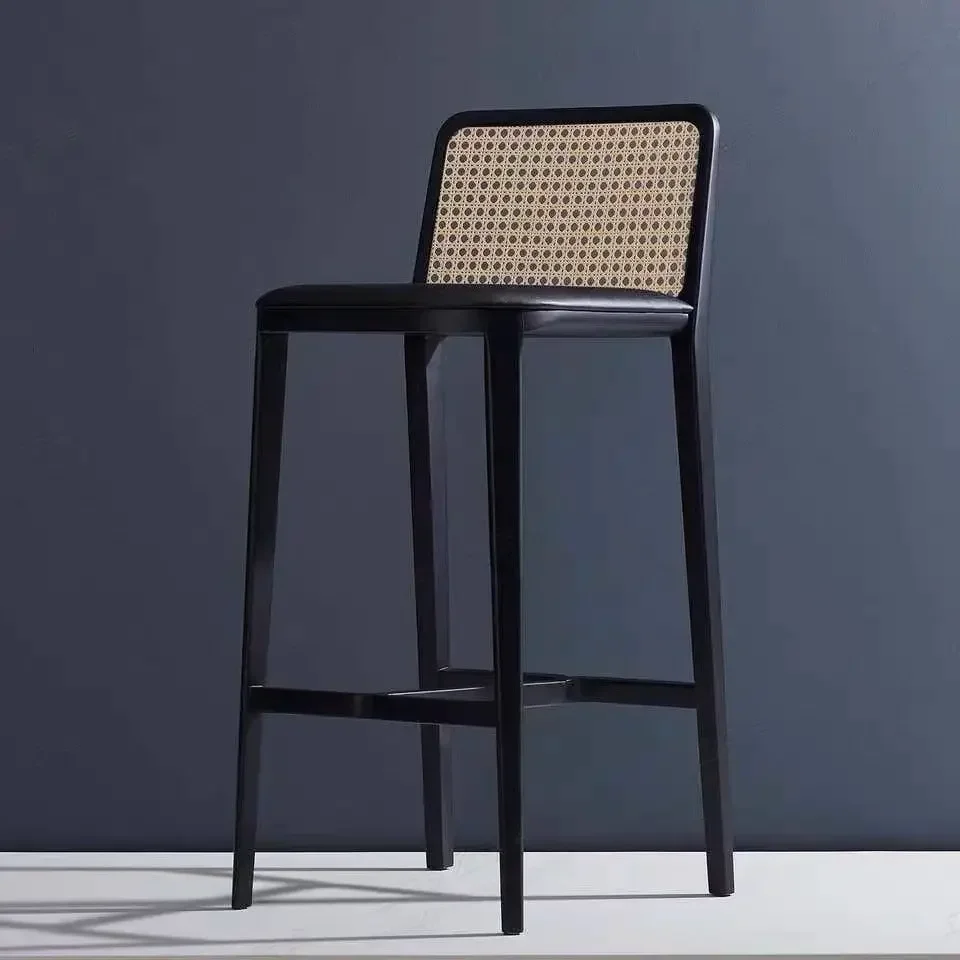 Home Living Room High-end Solid Wood Chair Ash Wood High Stool Homestay Hotel Creative Rattan Bar Chair