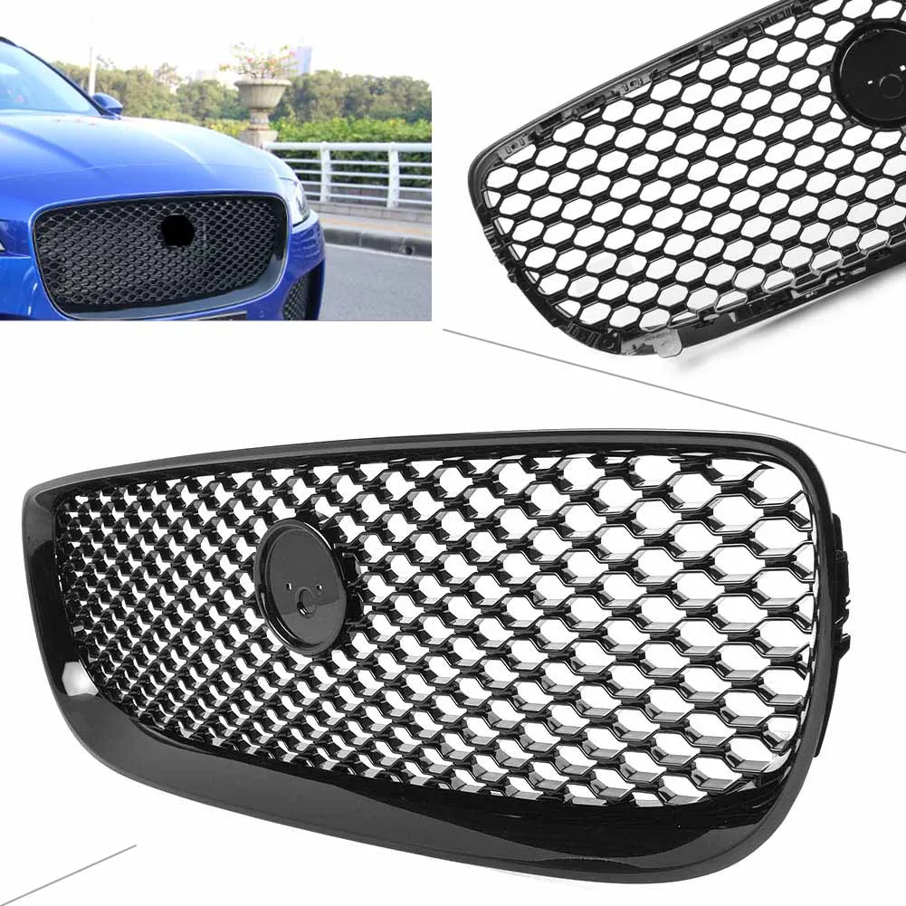 Car Front Bumper Racing Grill For Jaguar XE 2015 X760 Glossy Black ABS Exterior Moulding Grille