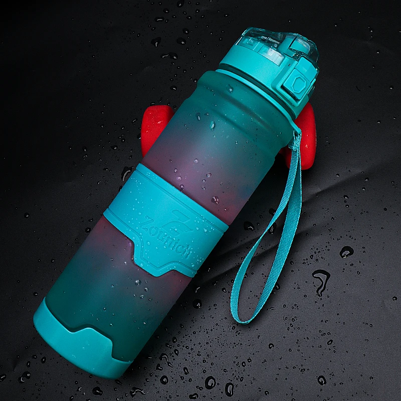 ZOUNICH 500/1000ML Gradient Sports Water Bottle Portable LeakProof Colorful Bottle Travel Plastic Drinkware BPA Free