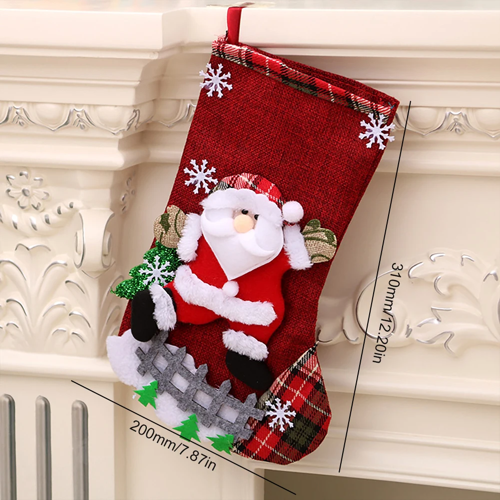 4Pcs Christmas Stockings Set Large Capacity Christmas Ornament Sock Plush Santa Claus/Snowman/Bear/Elk Xmas Party Candy Gift Bag