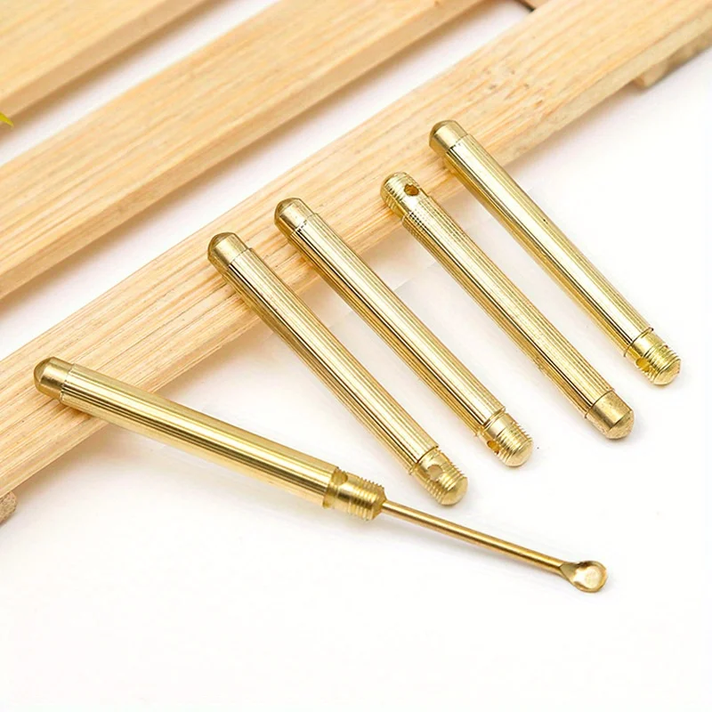 5pcs Golden Folding Ear Spoon Keychain Portable Metal Ear Cleaning Tool No Battery Required
