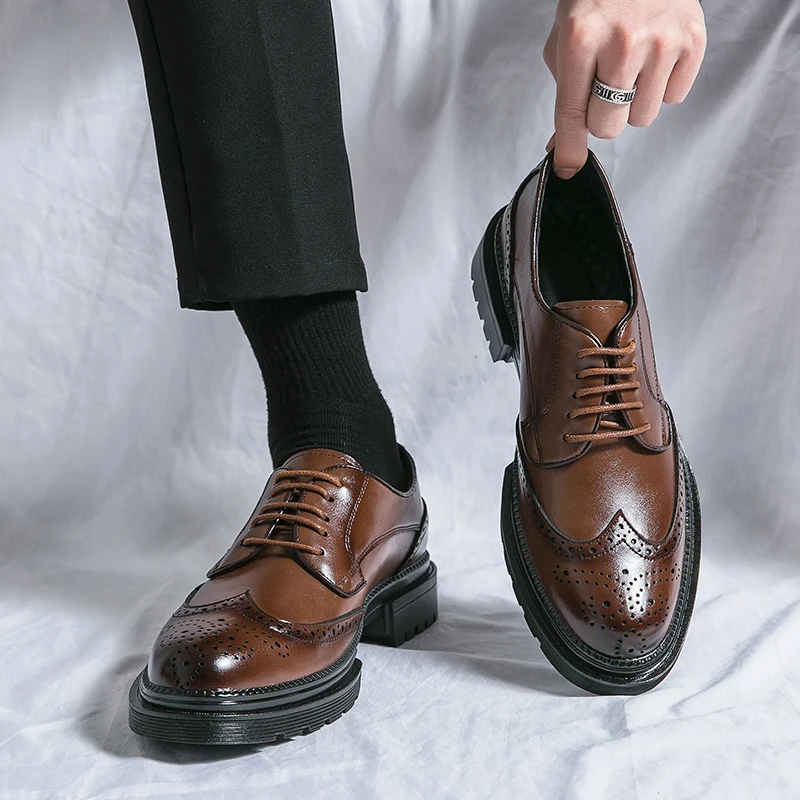 Leisure Genuine Leather Shoes for Men British Pointed Business Attire Office Wear Korean Version Height Increase Men's Shoes