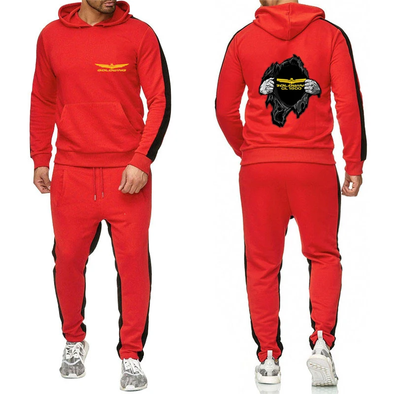 2023 new men's Golden Wing GL 1800 motorcycle fashion sweatshirt hoodie brand sweatpants cotton pants casual pullover solid colo