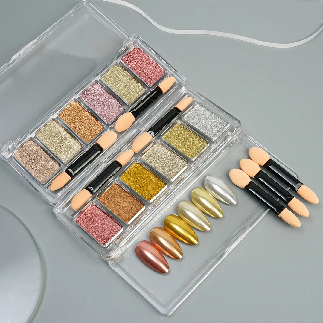 Nail Glitter Mirror Magic Holographic Powder 6 Color Solid Soft Light Powder Polish Stick Metallic Nails DIY Art Decoration