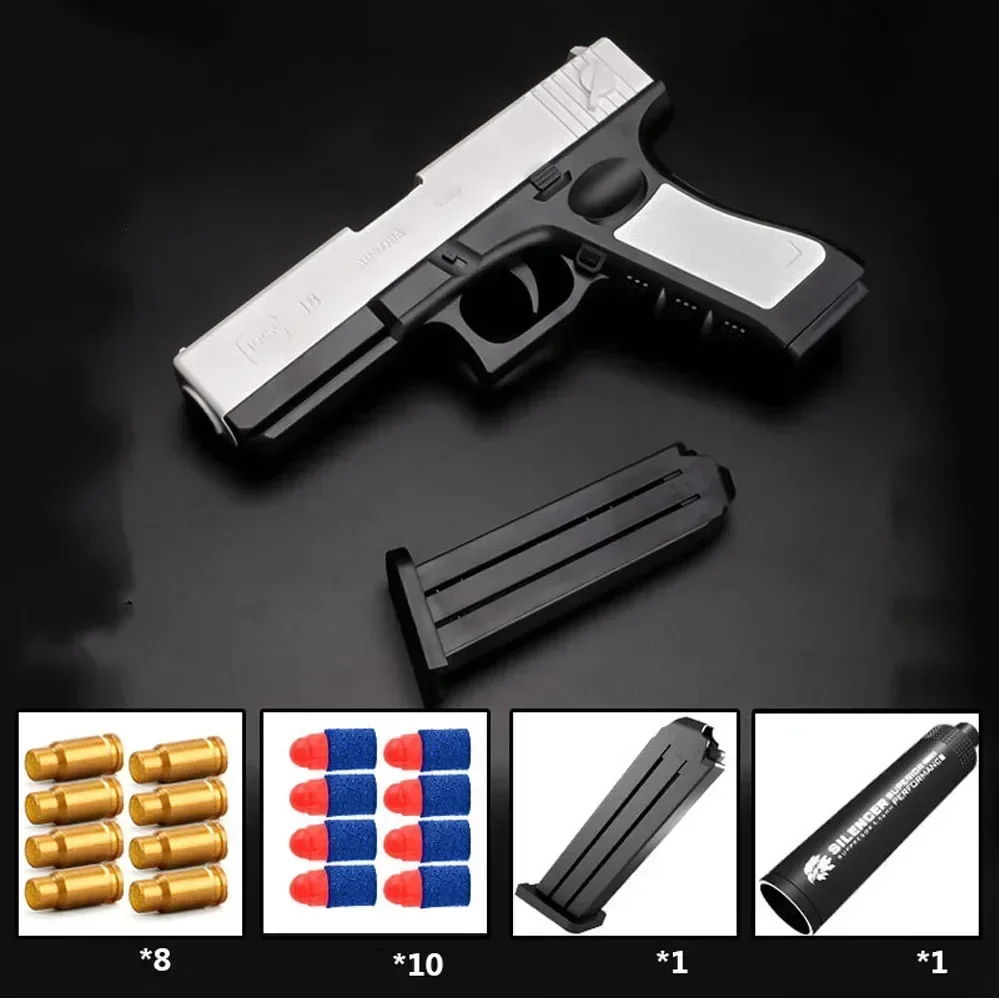 Toy Pistol Soft Bullet Toy Guns M1911 Shell Ejected Foam Darts Blaster Manual Airsoft Weapon with Silencer For Kids Adults 2