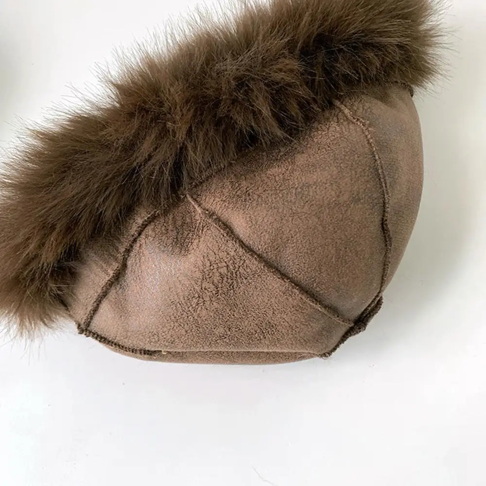 Retro Leopard Print Fur Hat Cute Fuzzy Bear Ear Beanie Hat Women Windproof Keep Warm Bucket Hats Winter Thicken Warm Russian Hat