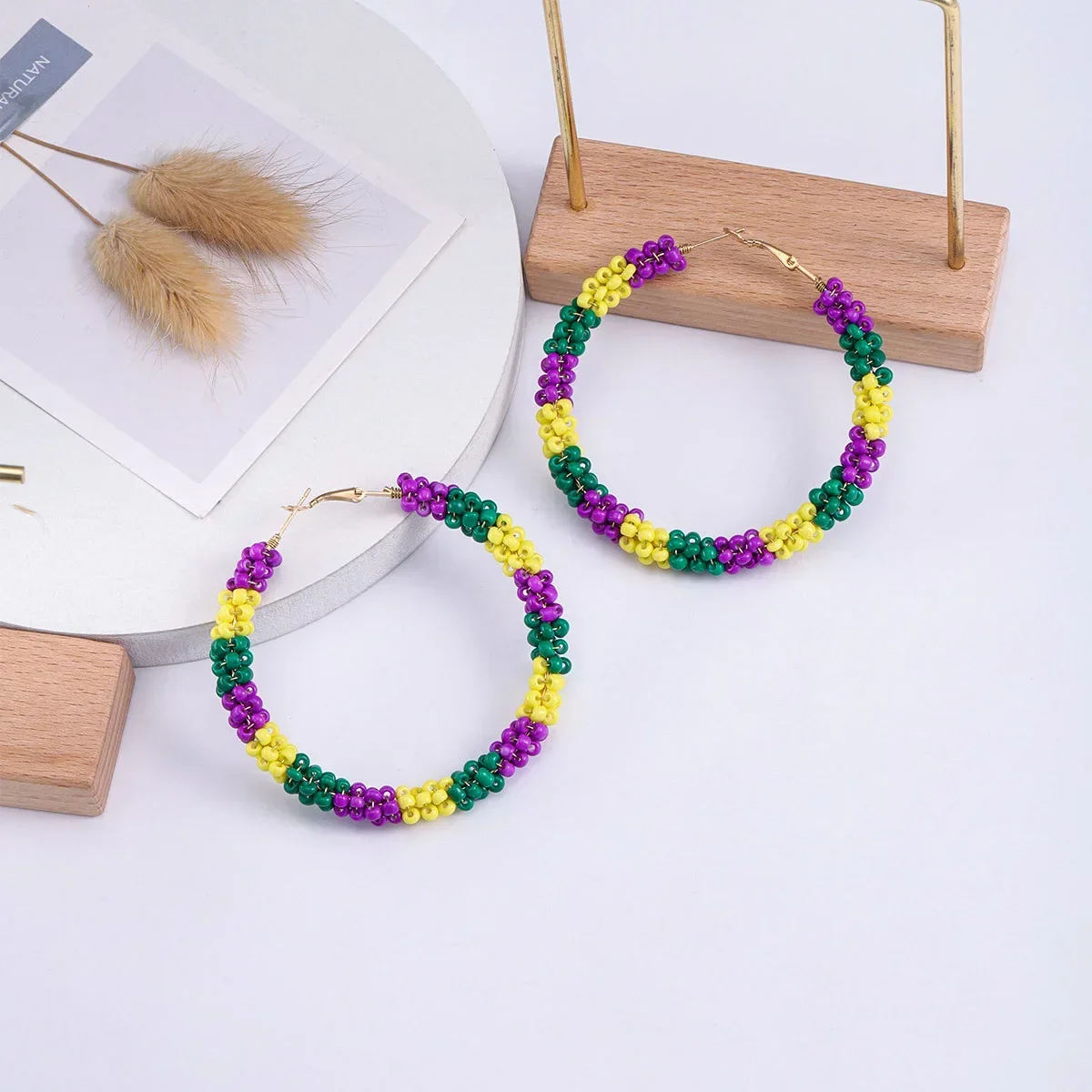 

Серьги из бисера, круглые цветные серьги ручной вязки в богемном стиле, простые серьги из металлического сплава