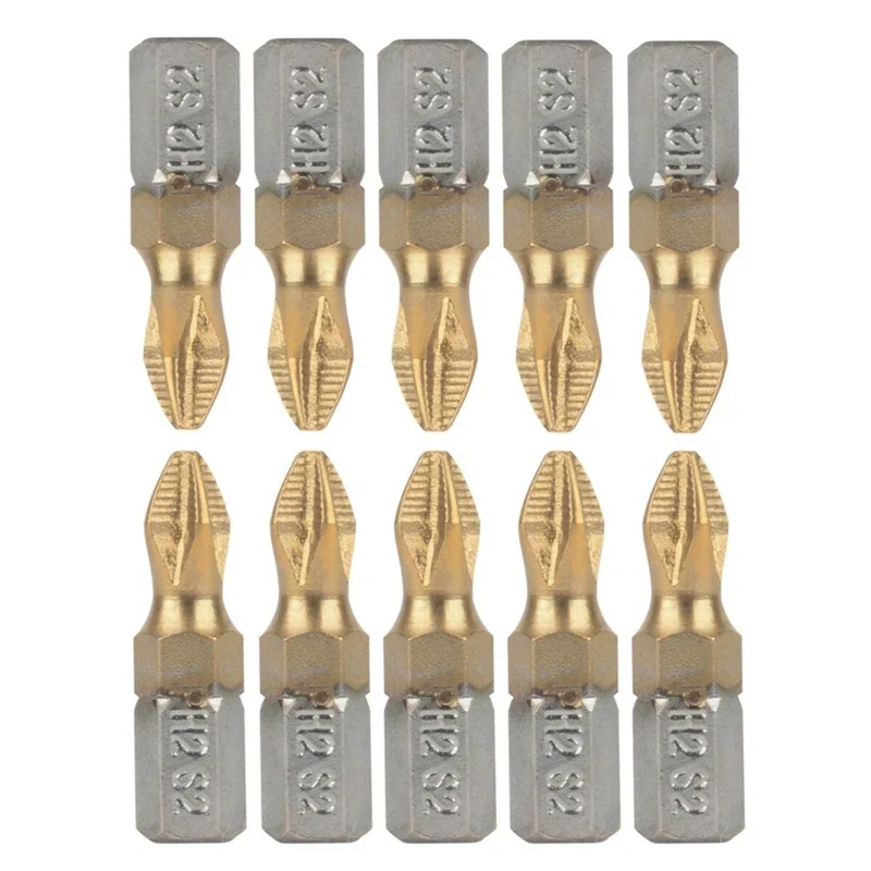 

10pc 25mm PH2 Magnetic Screwdriver Bits 1/4inch Shank Titanium Coated Screwdriver Bits Anti Slip Electric Drill Bits Power Tools