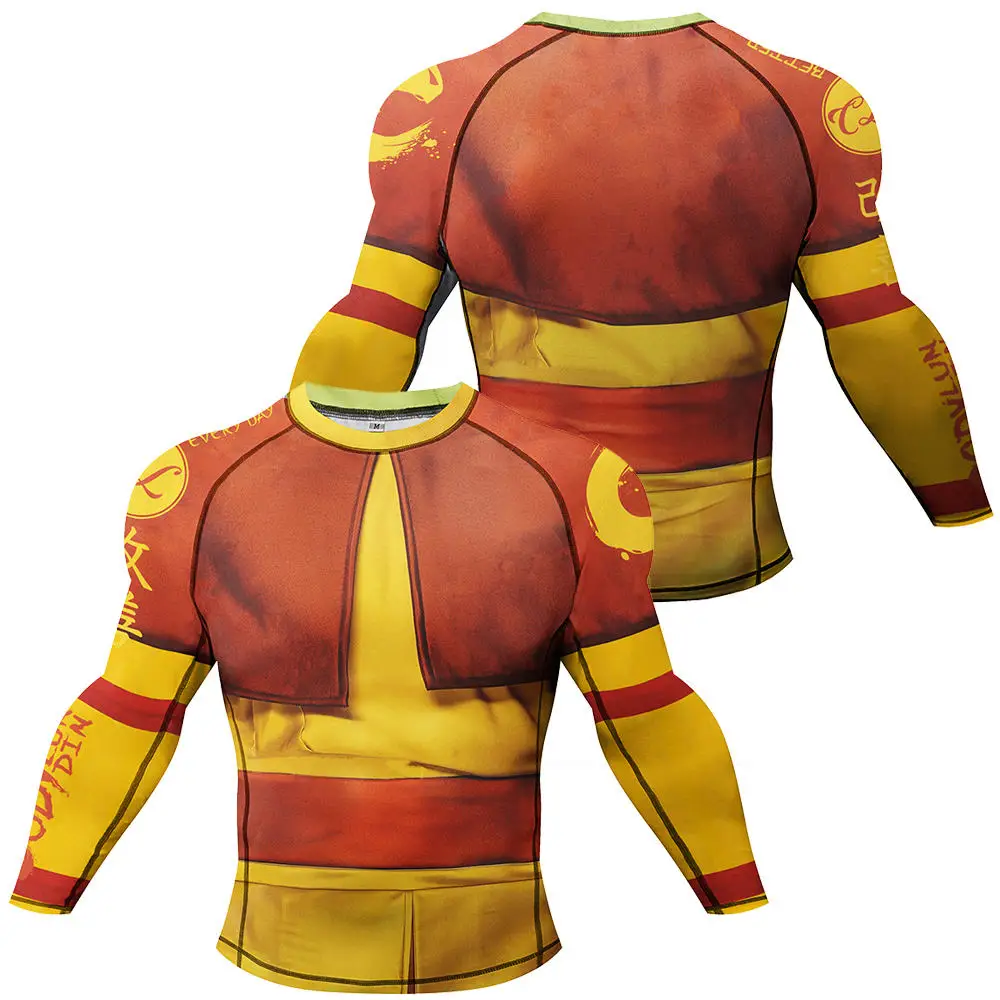 Rashguard Wear MMA T-shirts Men Mock Compression Shirt Long Sleeve Boxing Shirts Jiu Jitsu Long Sleeve Rash Guard Surf Swim Tops