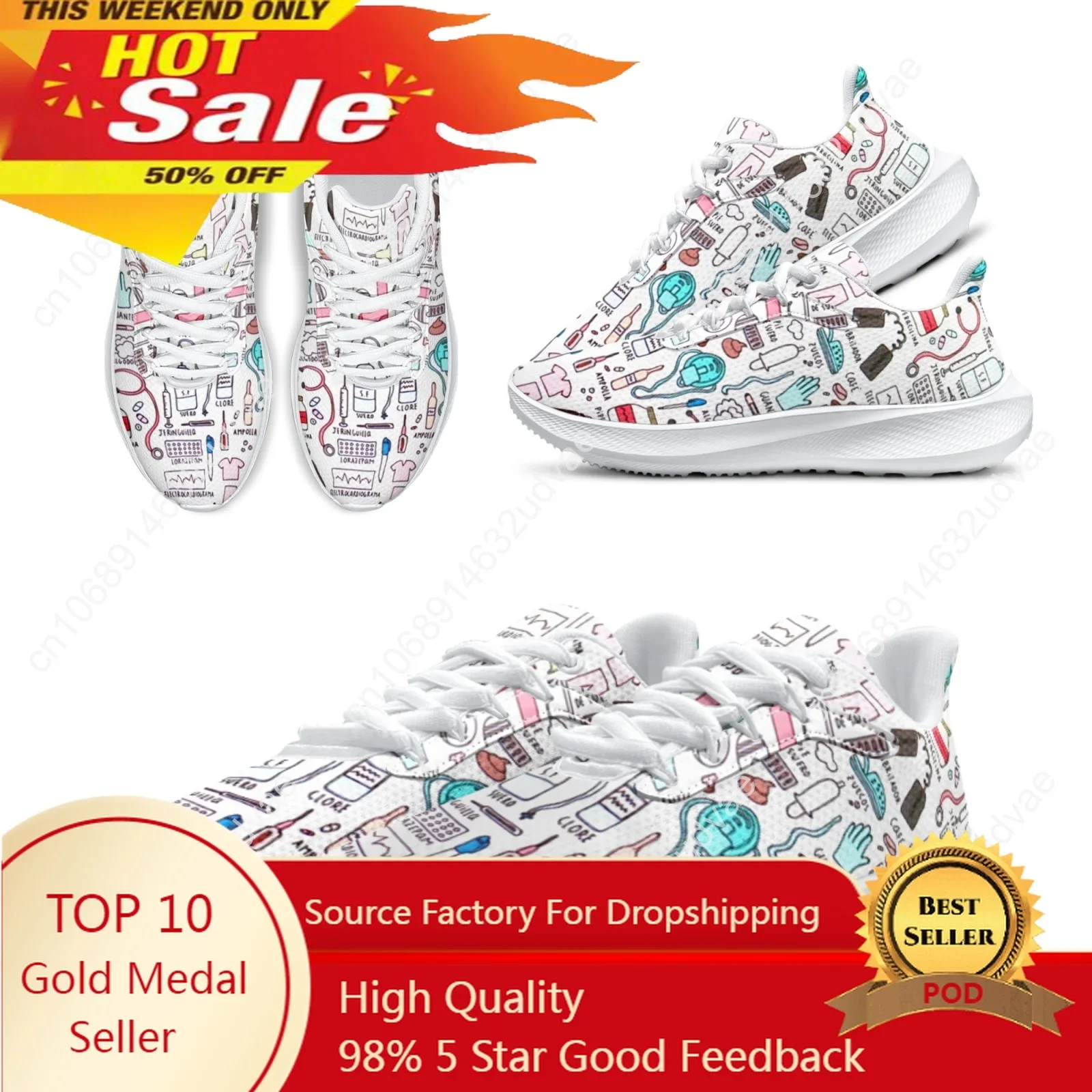 

Hot Women's Cute Cartoon Nurse Pattern Brand Running Shoes Comfortable Breathable Girls's Tennis Shoes Chaussure