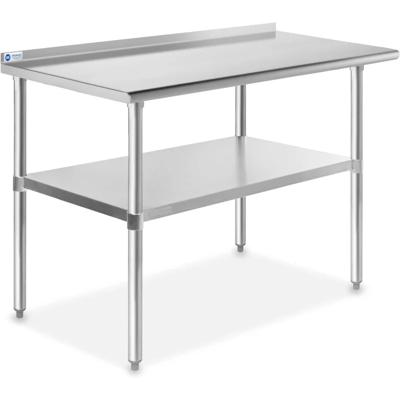 

GRIDMANN Stainless Steel Kitchen Prep Table 48 x 24 Inches with Backsplash & Under Shelf, NSF Commercial Work Table for Rest