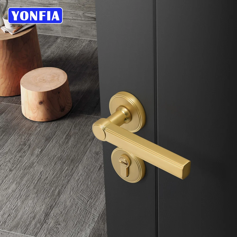 

YONFIA 8050R06 Satin Gold Solid Zinc Alloy Interior Door Handle Set Black Home Bedroom Lever Door Lock For Wood Door Hardware