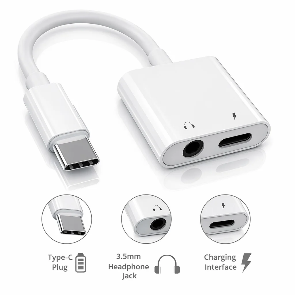 2 in 1 USB C to 3.5mm 오디오 어댑터 충전 스플리터, 아이폰 16 15 Pro Max 삼성 S22 S21용 타입 C Aux 헤드폰 잭 동글