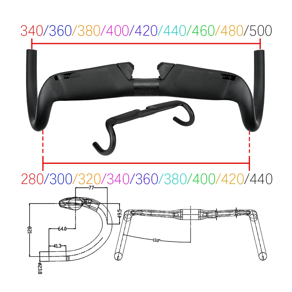 25 New BALUGOE Carbon Fiber Gravel Road Bike Handlebar Fiber Half Internal Cable Black Matte 31.8mm 13 Degree Riding Accessorie