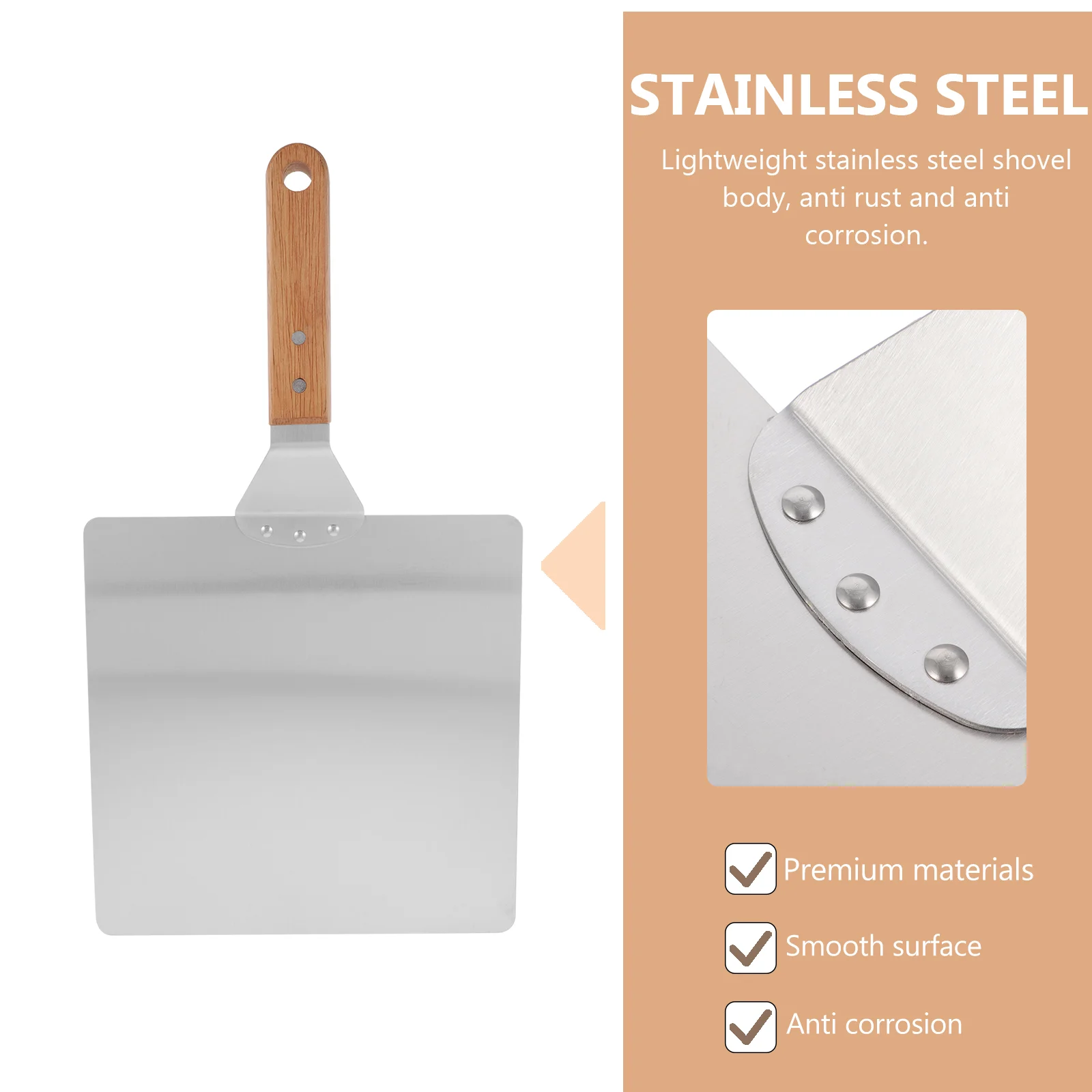 Stainless Steel Pizza Shovel Wooden Handle Lightweight Baking Tool Pizza Transfer Peel Kitchen Supply Oven Lifter Restaurant pizza peel