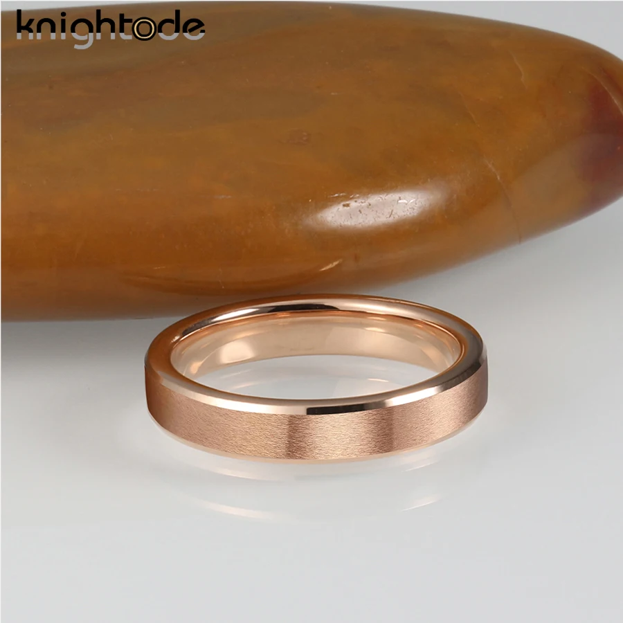 4mm Lady Rose Color Tungsten Carbide Engagement Rings Wedding Bands Beveled Edges Matted Finished Comfort Fit