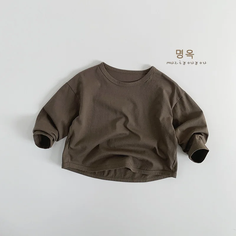 2025 Spring New Children Long Sleeve T Shirts Solid Color Boys Simple Casual Tees Baby Girls Bottoming Shirts Kids Clothes 5