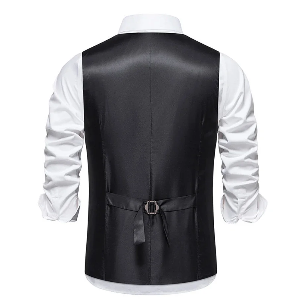 Fashion Men V-neck Single-breasted Suit Vest Casual Wedding Groomman Dress Vest Waistcoat Man Slim Fit Formal Business Waistcoat