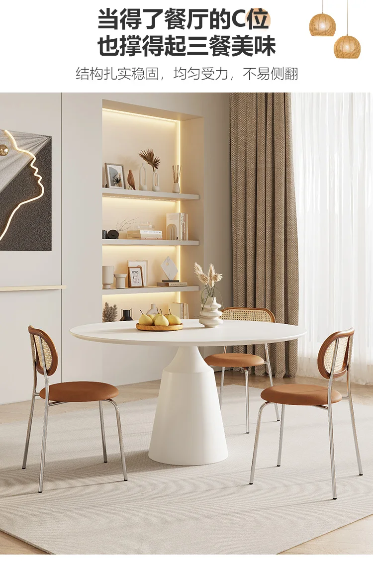 Slate round dining table household small apartment minimalist pure black round table with turntable pure white dining table just