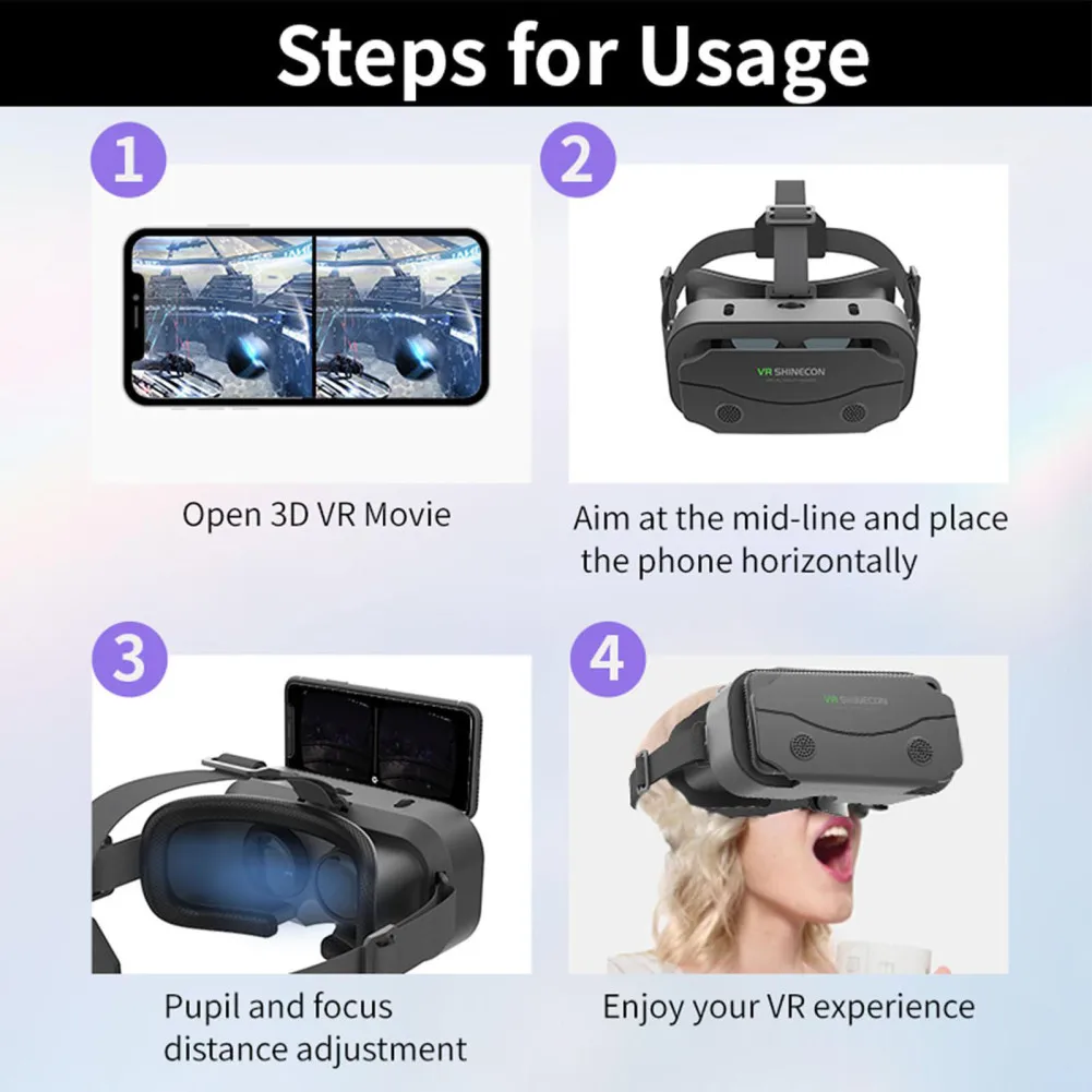 3d Virtual Reality Gaming Glasses Headset Dual Adjustable Focal Lengths Vr Glasses For 4.5-7.0 Inch Smartphones