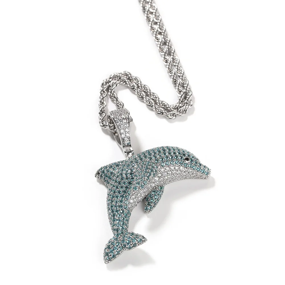 

2023 дельфин, рыба, сверкающее ожерелье с подвеской в виде рэпера, с закрепкой в виде Зубцов, для мужчин и женщин, модные украшения в стиле хип-хоп, рок BP096