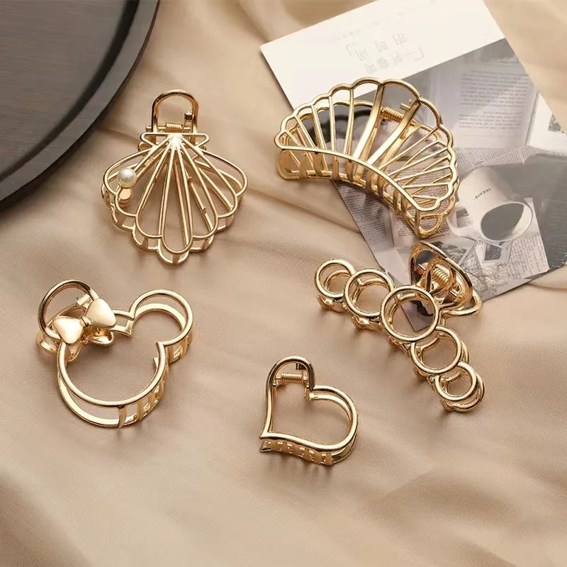 

Korean girls rectangle shape hollow out style metal hair claw clip for women