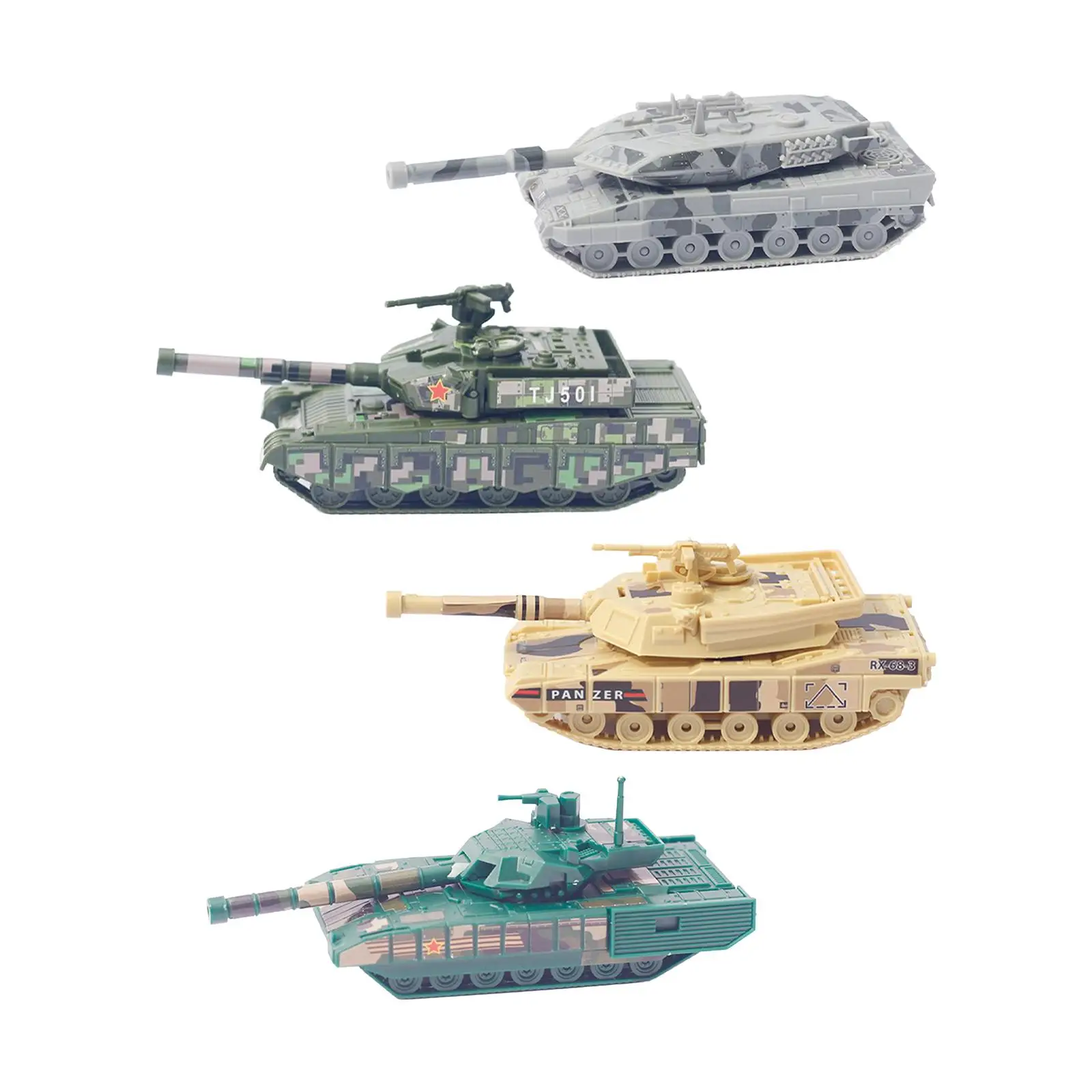 4 Pieces 1/100 Tank Model 99A1 2A6 Miniature Tank Model Tank Truck 4D Model Tabletop Decor for Children Boy Girls Birthday Gifts