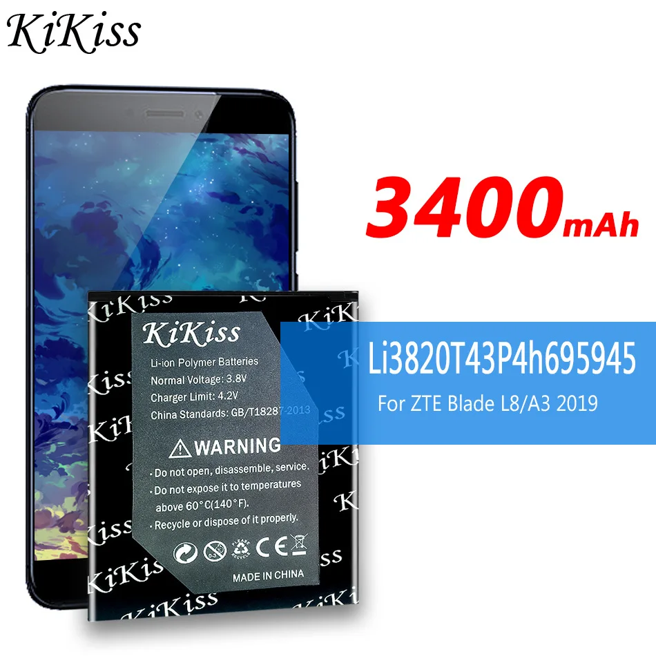 

3400mAh KiKiss Powerful Battery Li3820T43P4h695945 For ZTE Blade L8 / A3 2019