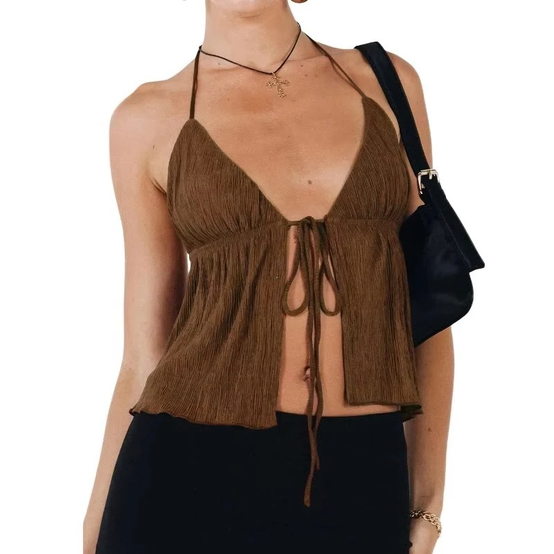 Sexy Summer Cami Top for Women 2025 New Bowknot Lace-Up Sleeveless Cropped Vest Elegant Youth Clothes Female Fashion Tank Tops