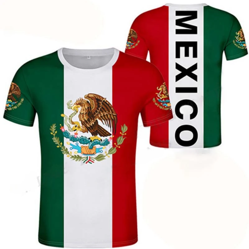 

2024 Summer Mexican Flag T-shirt, 3D Printed Mexican National Emblem Casual Oversized Round Neck Short-sleeved Top