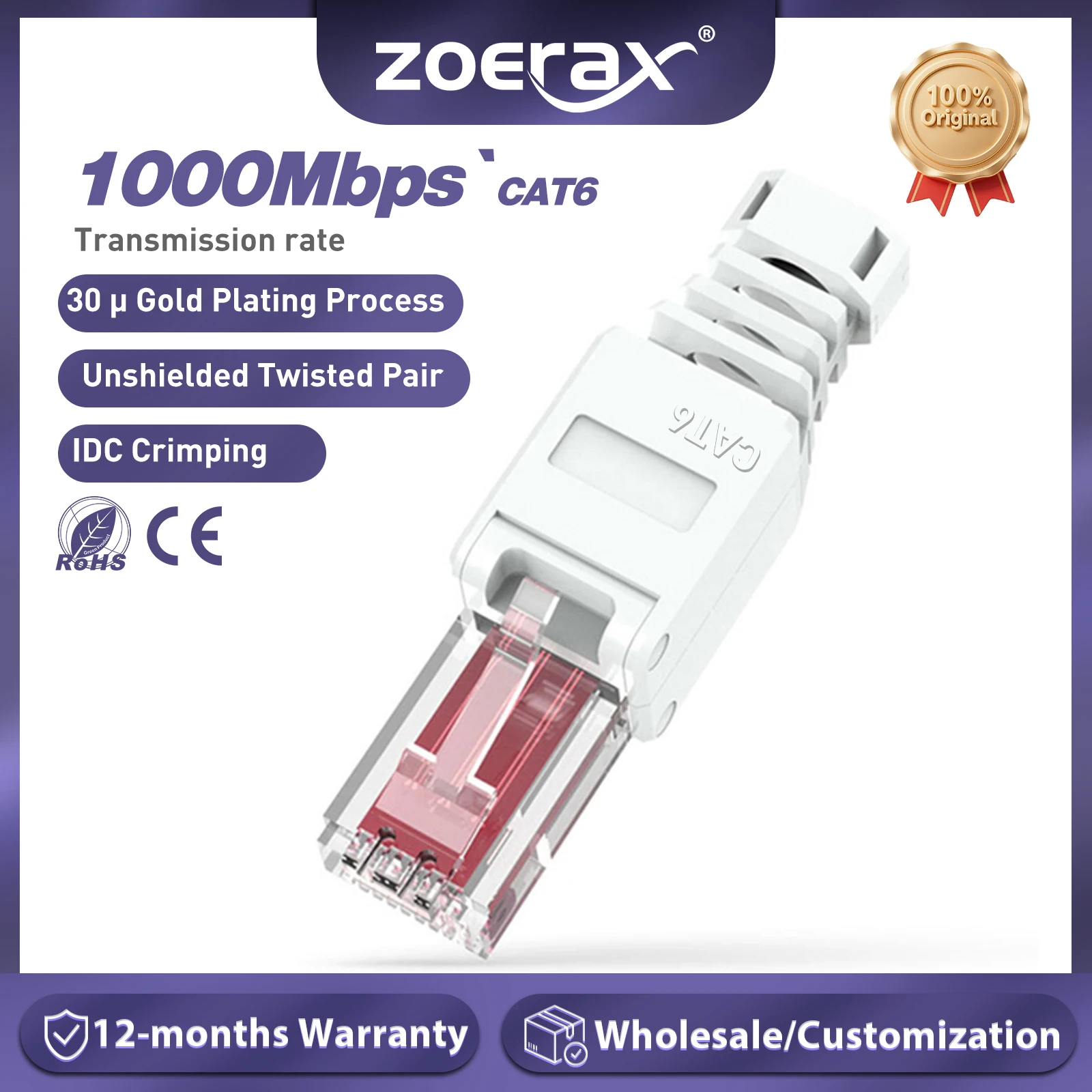 ZoeRax 1PCS Tool Free RJ45 CAT6 Connector Ethernet Termination