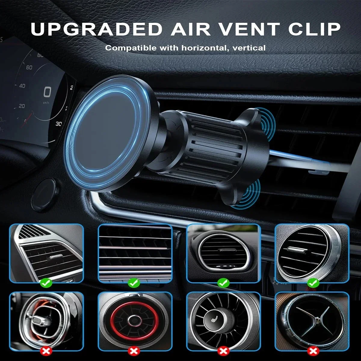 Premium Magnetic Car Phone Holder with Metal Hook - Single-Hand Operation