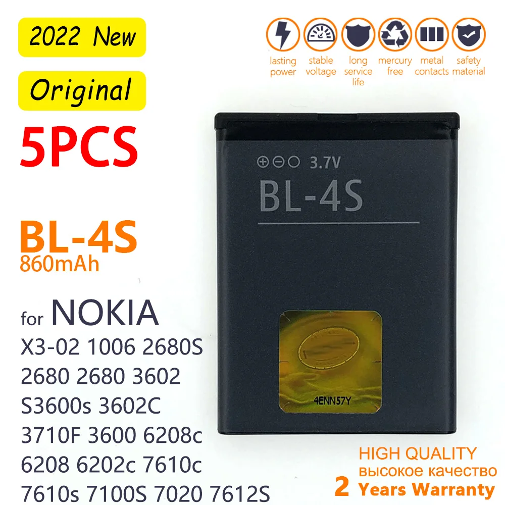 Batteria Per Nokia 1006 2680s 3600s 3602S 6202C 6208c 7020 7100s 7610 X3-02 3710f 860mAh BL 4S BL-4S BL4S 97