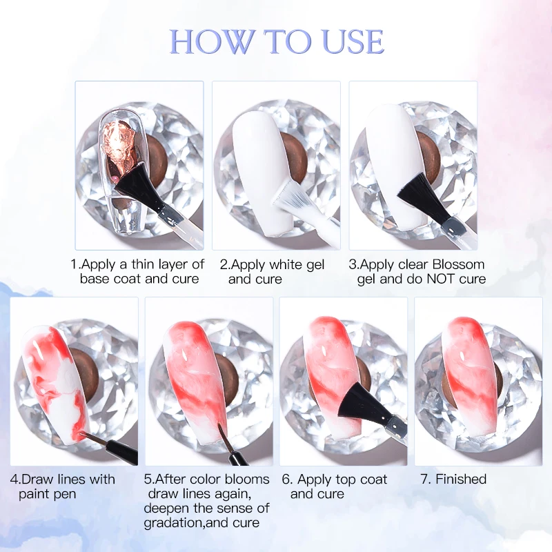 6Pcs/Set Watercolor Floral Print Clear Nail Blooming Gel Polish Kit Spring Colorful Semi Permanent Soak Off UV Art Gel Varnish 6