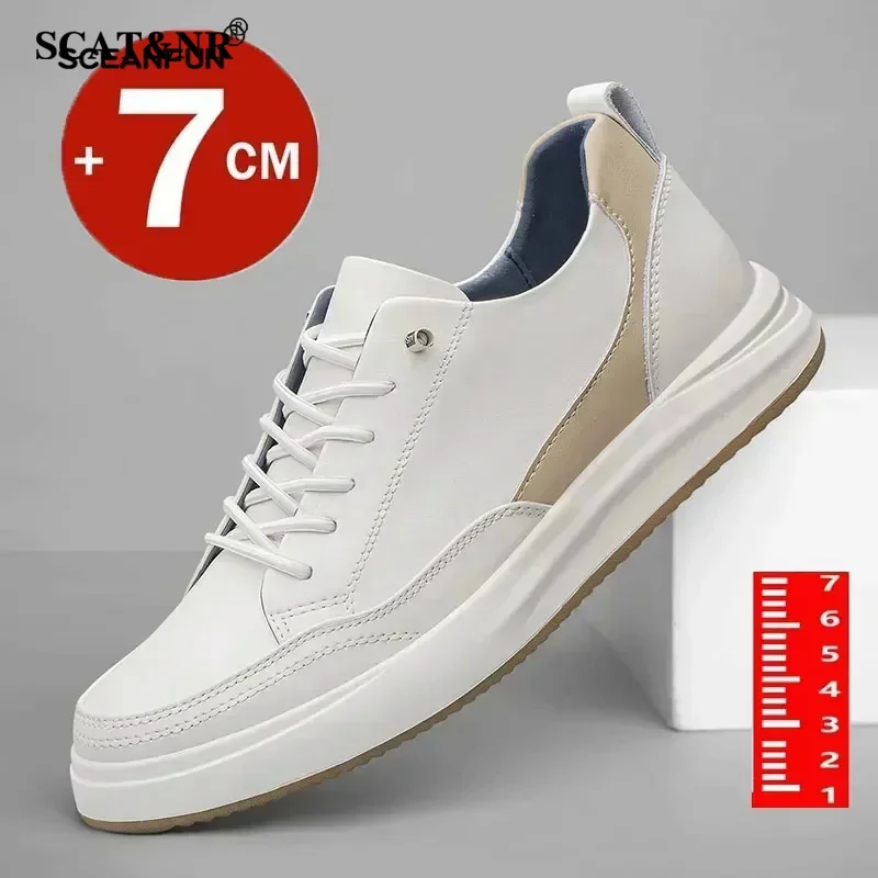 Genuine Leather Lift Sports Shoes For Men Breathable Increase Heightening Shoes Insoles 7cm Men'S Casual Luxury Heightening