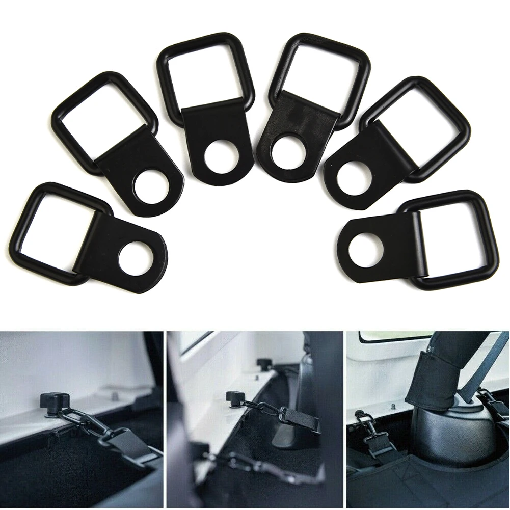 

6pcs Black Heavy Duty Fixing Point Anchor Lashing Eye Tie Down Loop D-Ring Hook Suitable For Jeep-Wrangler JK JKU 2007-2018