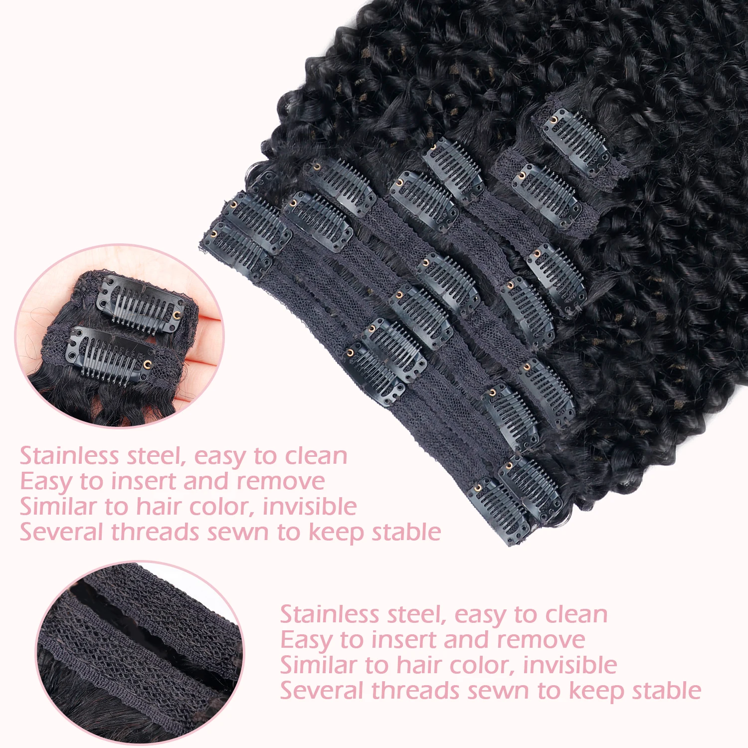 Abijale Curly Clip In Hair Extensions 120G 4C Afro Kinky Curly Clip Ins Seamless Clip In Extensions Natural Virgin Remy Hair