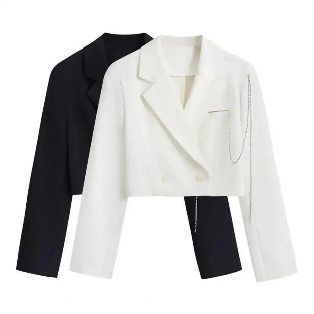 

Women Lightweight Coat Elegant Double-breasted Women's Suit Coat with Chain Decor Long Sleeve Cardigan Notch Collar for Ladies