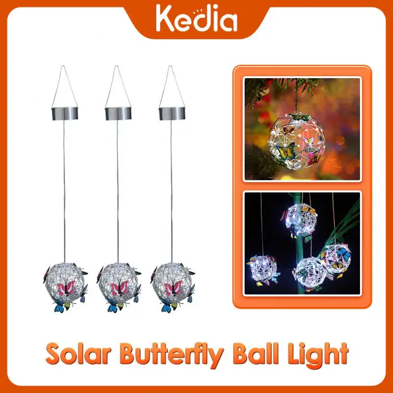 

Butterfly Round Ball Light Pathway Waterproof Solar Garden Light Hanging Lamp Outdoor Butterfly Pendant Home Decorative Metal