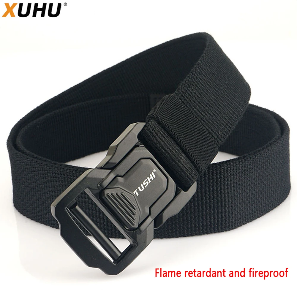 XUHU Quick Release Pluggable Buckle Tactical fire fighting Belt Tough Military Belt For Men Combat Durable Male Jeans Waistband towyelorn quick release aluminium alloy pluggable buckle tactical belt elastic military belts for men stretch waistband hunting