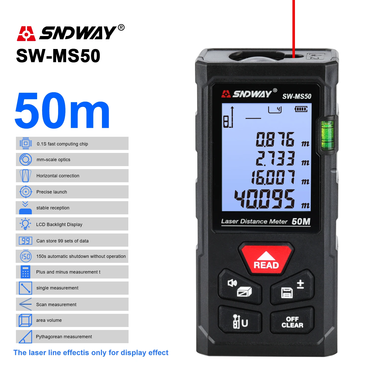 Laser Distance Meter 50M 70M 100M SNDWAY Rangefinder Digital Laser Tape Measure Range Finder Self Calibration Tool