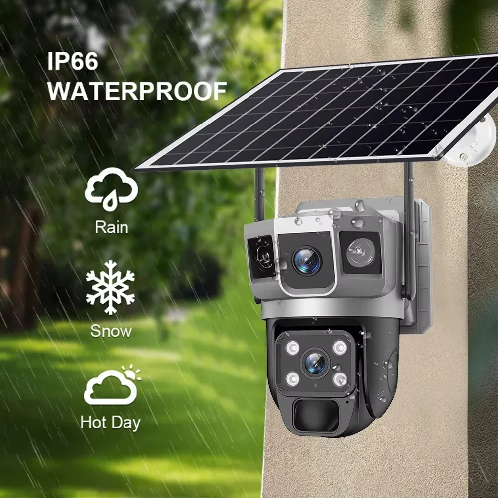 12MP Dual Lens Solar IP Camera Three Screen 4G 6K Security Outdoor WiFi Webcam PIR Night Vision Waterproof Home Surveillance Cam 6