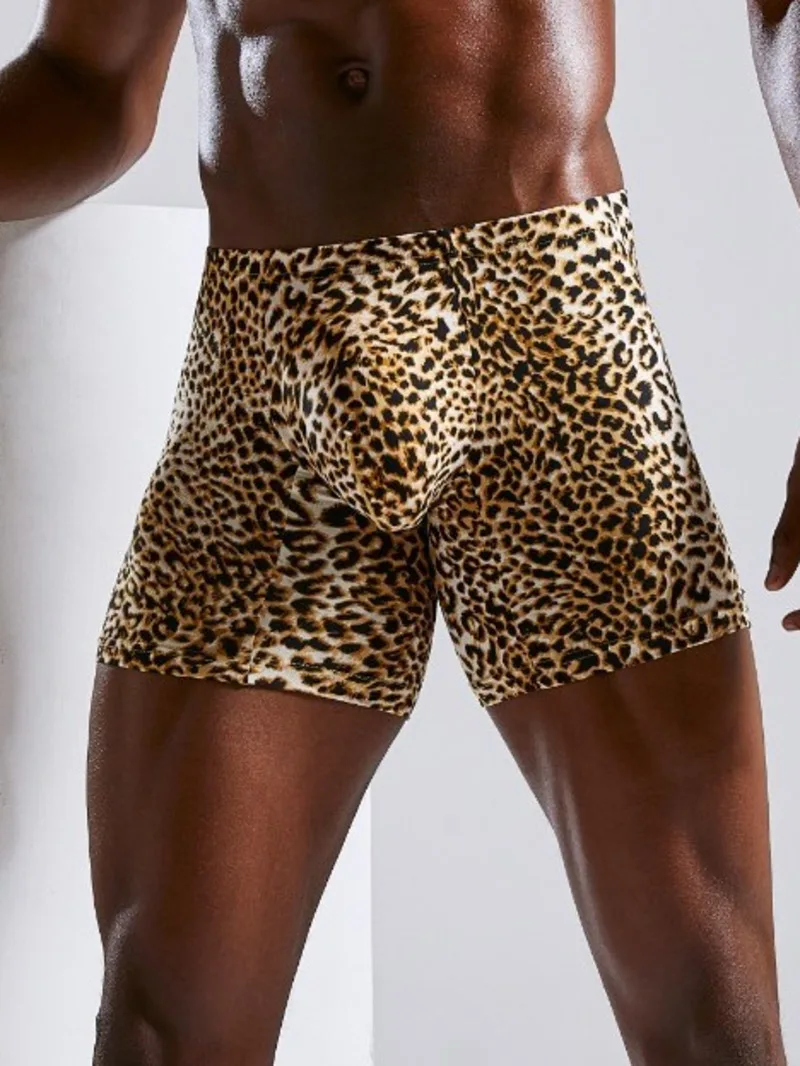 Men's Large U Convex Long Flat Corner Pants Leopard Print Pattern Sexy Tight Fitting Comfort Summer Beach Fashion  Shorts A9B2 4