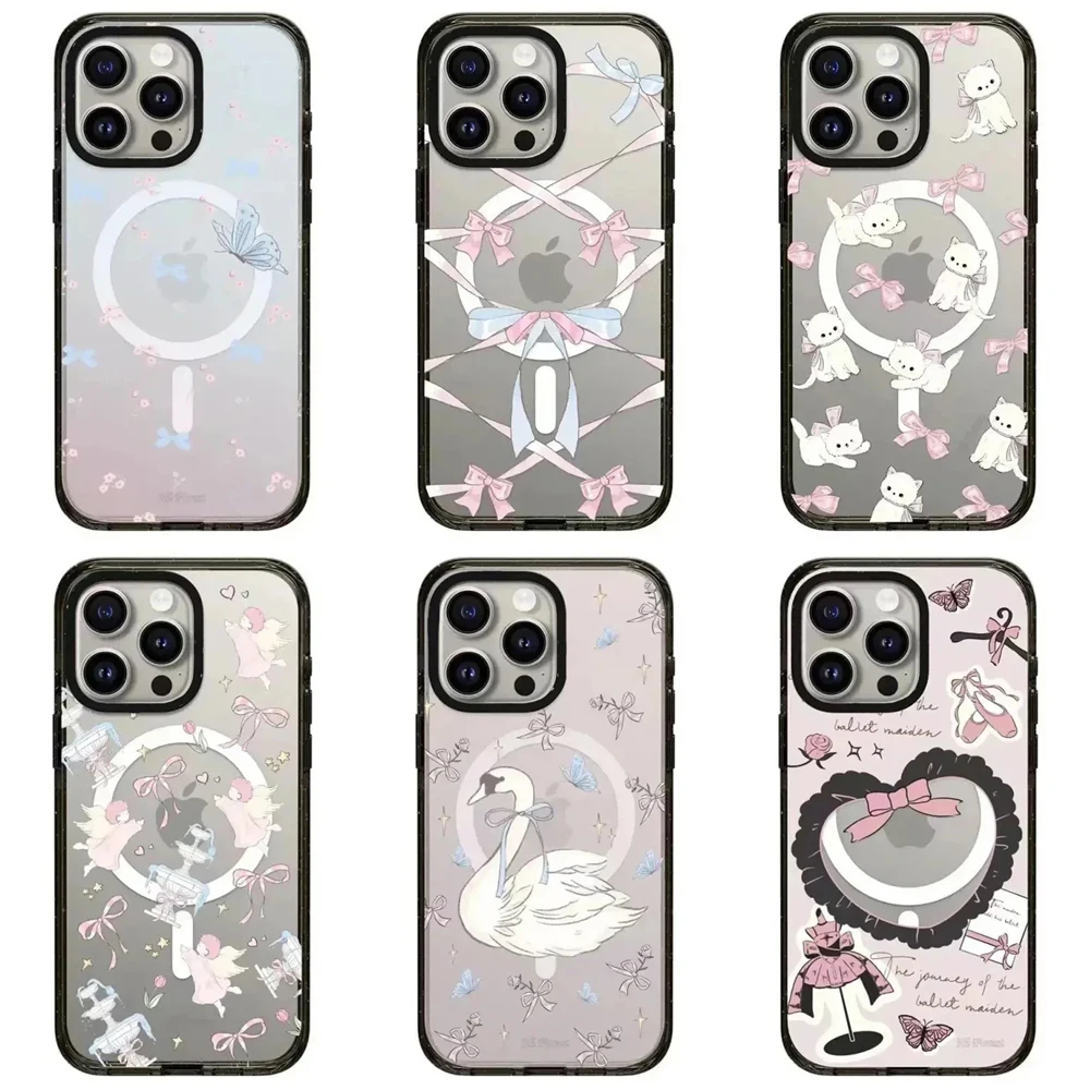 

2.0 Acrylic MagSafe Swan Bowknot Pattern iPhone 11 12 13 14 15 Pro Max Protective Case