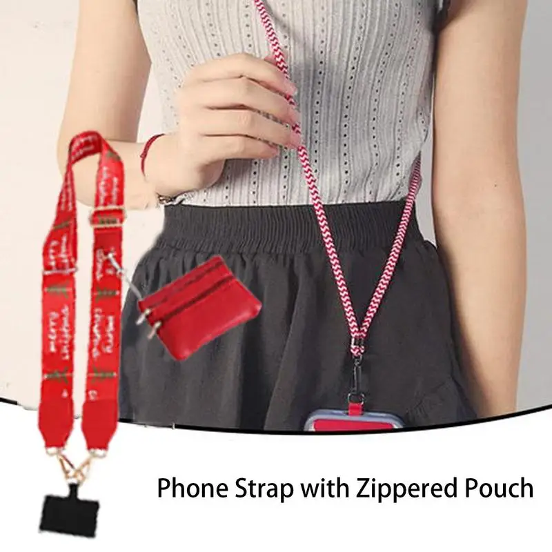 Phone Strap Lanyard Christmas Neck Strap With Zippered Pouch Adjustable Design Lanyard Decoration For Work Travel Business Daily