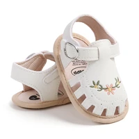 2024 Newborn Baby Girl Sandals Summer Embroidered Leisure Comfortable Lightweight Floral Soft Sole Wrap Toe Sandals For 0-18M 1