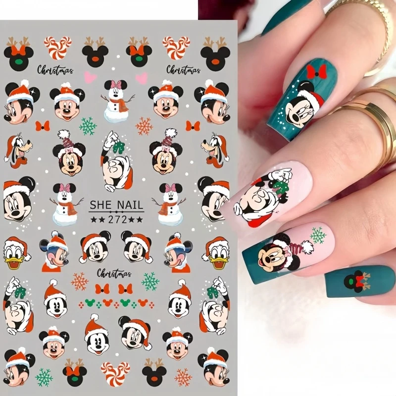 thumbnail image 1 of Nueva pegatina navideña para uñas con dibujos animados de Disney Mickey Mouse, bonita decoración para uñas con diseño de Minnie Mouse, pegatina de copo de nieve del Pato Donald para uñas, 1 of 4