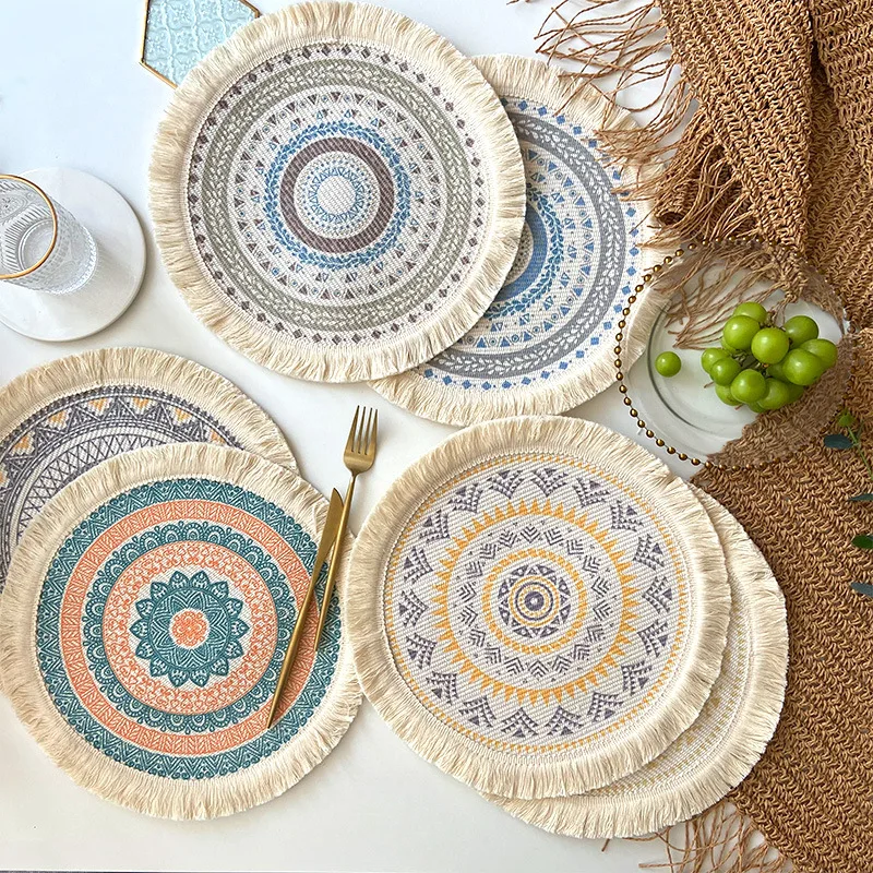 Retro Bowl Coasters Bohemian Style Round Table Mat Insulated Table Pad