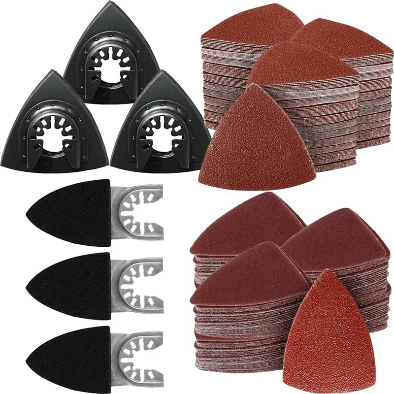 

156Pcs Oscillating Tool Sanding Pad Kit Replacement 3Pcs Triangle Sanding Pads And 3Pcs Finger Sanding Pad, 150Pcs Sandpaper