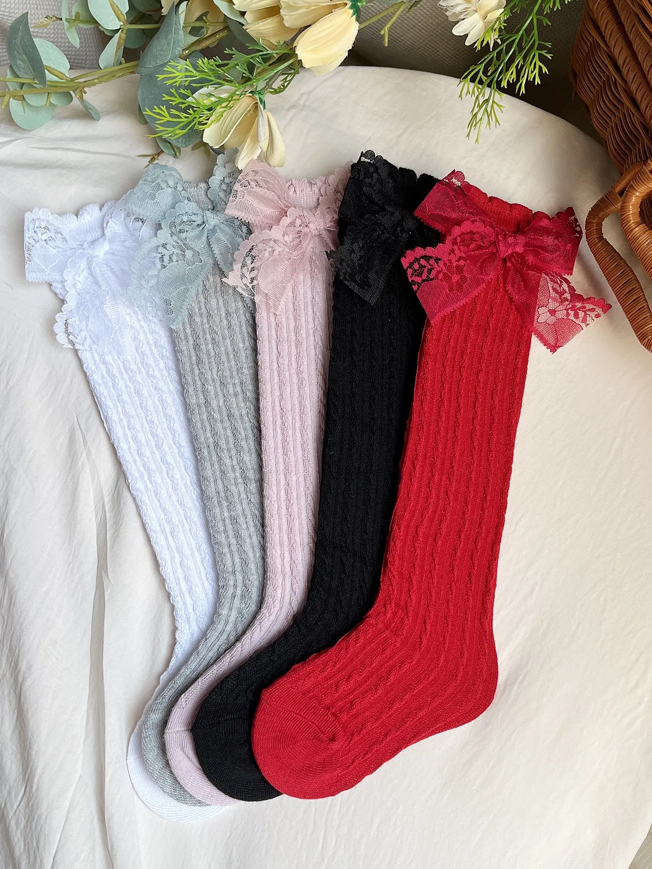 Girls Bow Decor Over The Calf Long Socks 5pairs over the calf socks